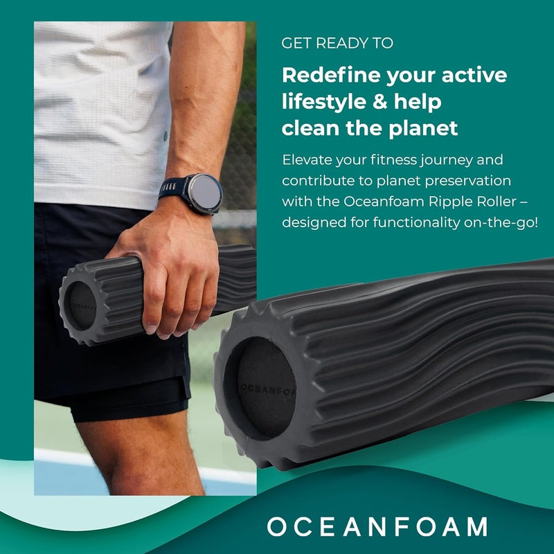 Oceanfoam Ripple Travel Foam Roller (11" x 3.35") Firm Mini Foam Roller for Physical Therapy, Deep Tissue Massage, Back Pain - High Density, Ergonomic Wave Textured, Yoga, Pilates, Exercise (Charcoal) - Image 2